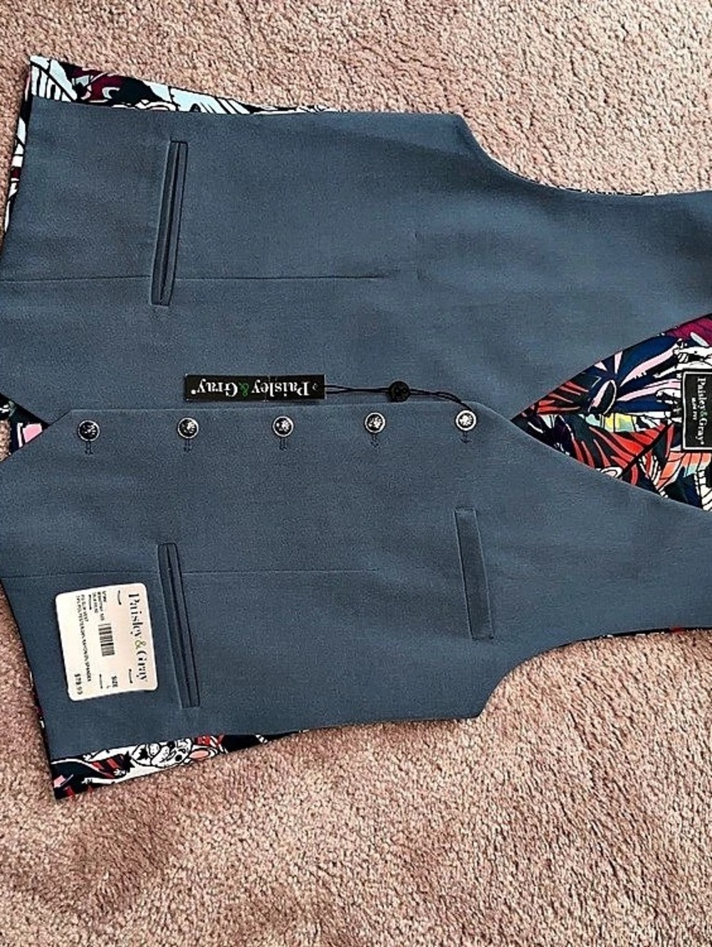 Paisley & Gray PG Slim Vest French Bulldog Print. Blue. Large. Slim fit. NWT